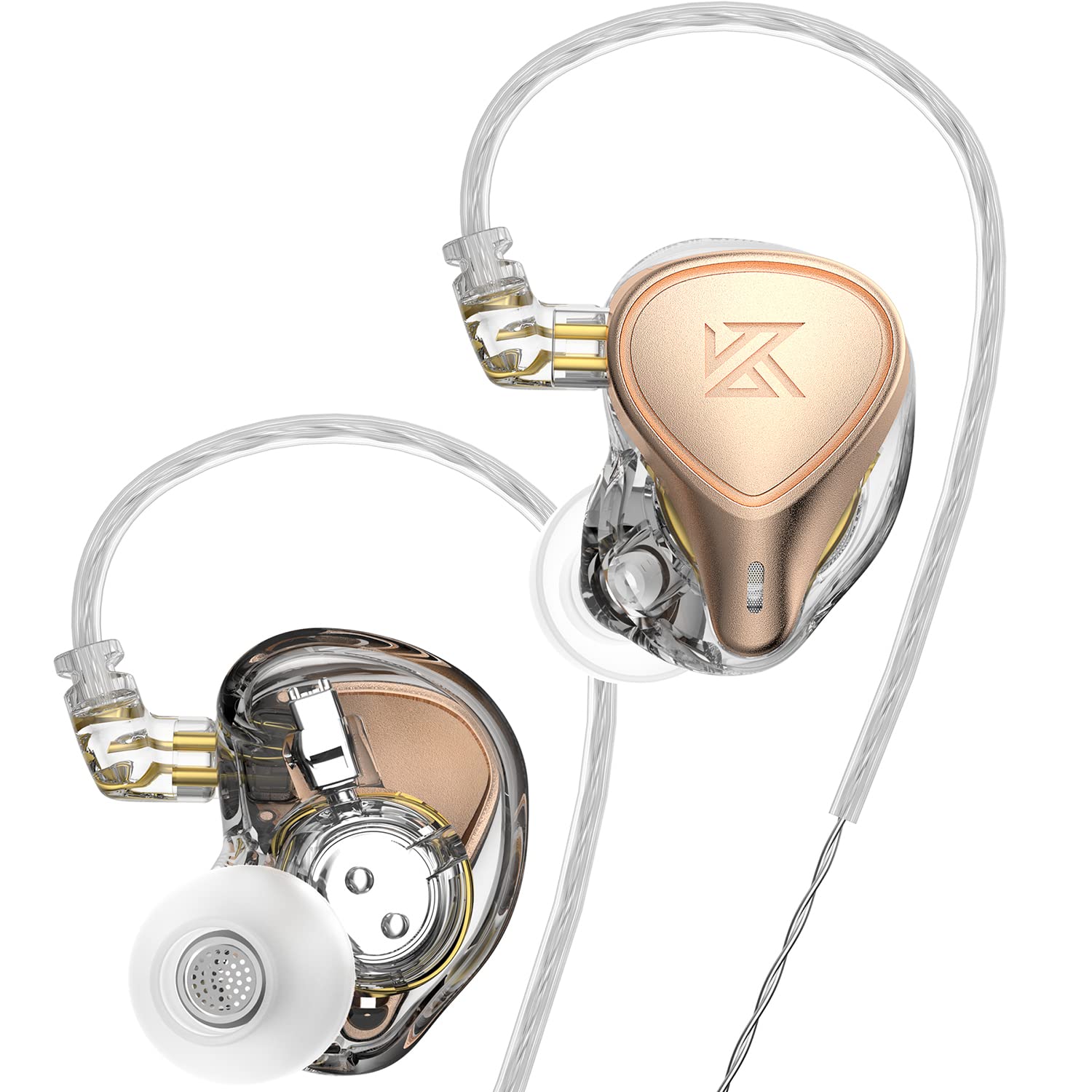 KZ ZEX Pro Triple Driver Hybrid HiFi In-Ear Earphones - Electret Electrostatic, Dynamic & Balanced Armature Drivers - Detachable Silver-Plated Cable (No Mic, Pink Gold) - Perfect for Audiophiles, Music Lovers & Studio Monitoring