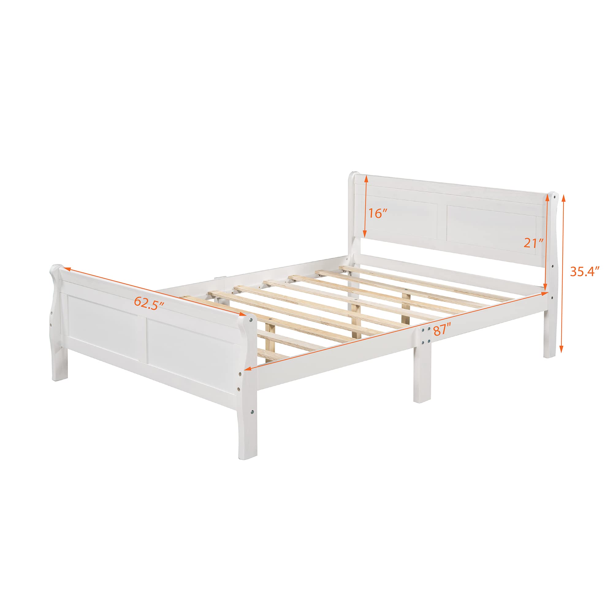 Queen Size Wooden Platform Bed Frame with Headboard - No Box Spring Needed for Kids, Teens & Adults | Modern & Sturdy White Bed for Bedroom, Guest Room or Dorm