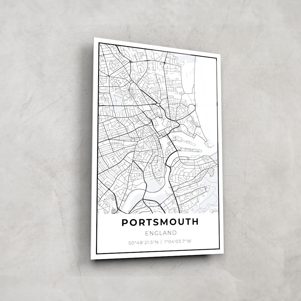 Portsmouth Map Glass Wall Art - Vintage Coastal Decor for Home, Office & Gifts - Perfect for Beach House, Nautical Theme & Travel Lovers