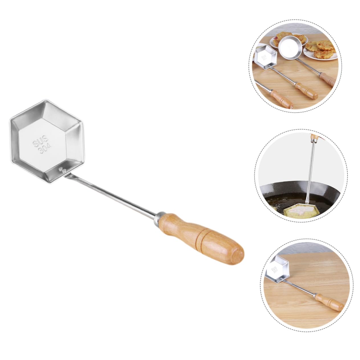 POPETPOP Stainless Steel Frying Spoon - Nonstick Flat Pancake & Pastry Turner with Wooden Handle - Perfect for Home & Restaurant Cooking - Ideal for Flipping Pancakes, Eggs & Burgers