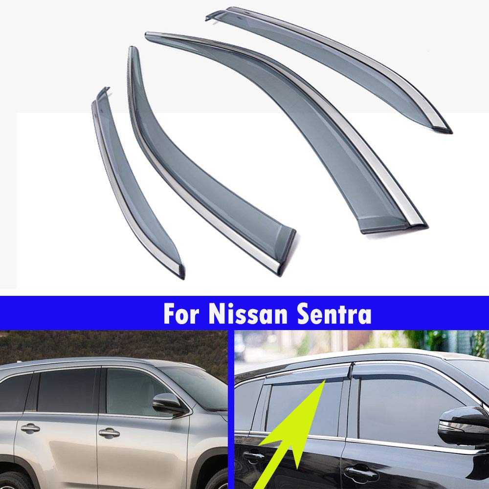 4Pcs Car Window Rain Guards & Sun Shades - Compatible with Nissan Sentra 2020 2021 Models | Weatherproof Window Visors for Rain Protection & UV Blocking | Perfect for Daily Commuting & Road Trips