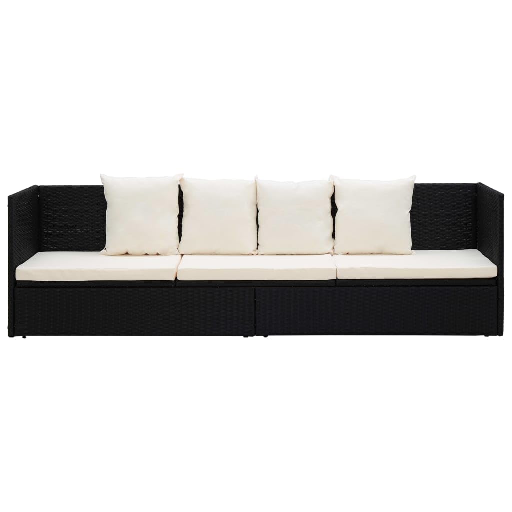 Black Poly Rattan Patio Bed with Cushion & Pillows - Outdoor Lounge Furniture for Garden, Poolside, or Balcony Relaxation