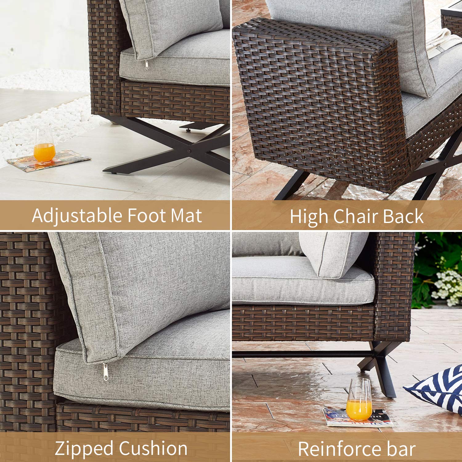 PatioFestival Armless Outdoor Sofa Set - X-Leg Patio Conversation Furniture with 5.1 Inch Cushions for Backyard, Garden & Poolside Relaxation