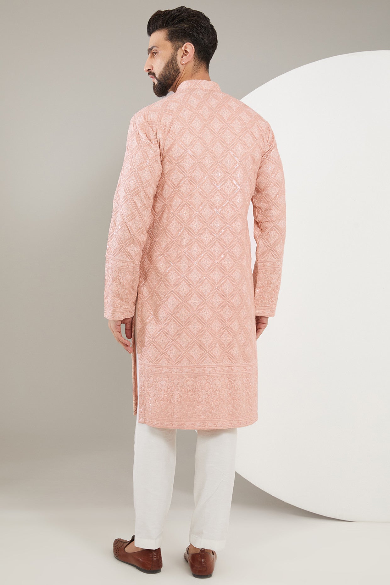 Elegant Peach Chikankari Kurta for Women - Traditional Indian Embroidered Tunic Top - Perfect for Festivals, Weddings & Casual Wear