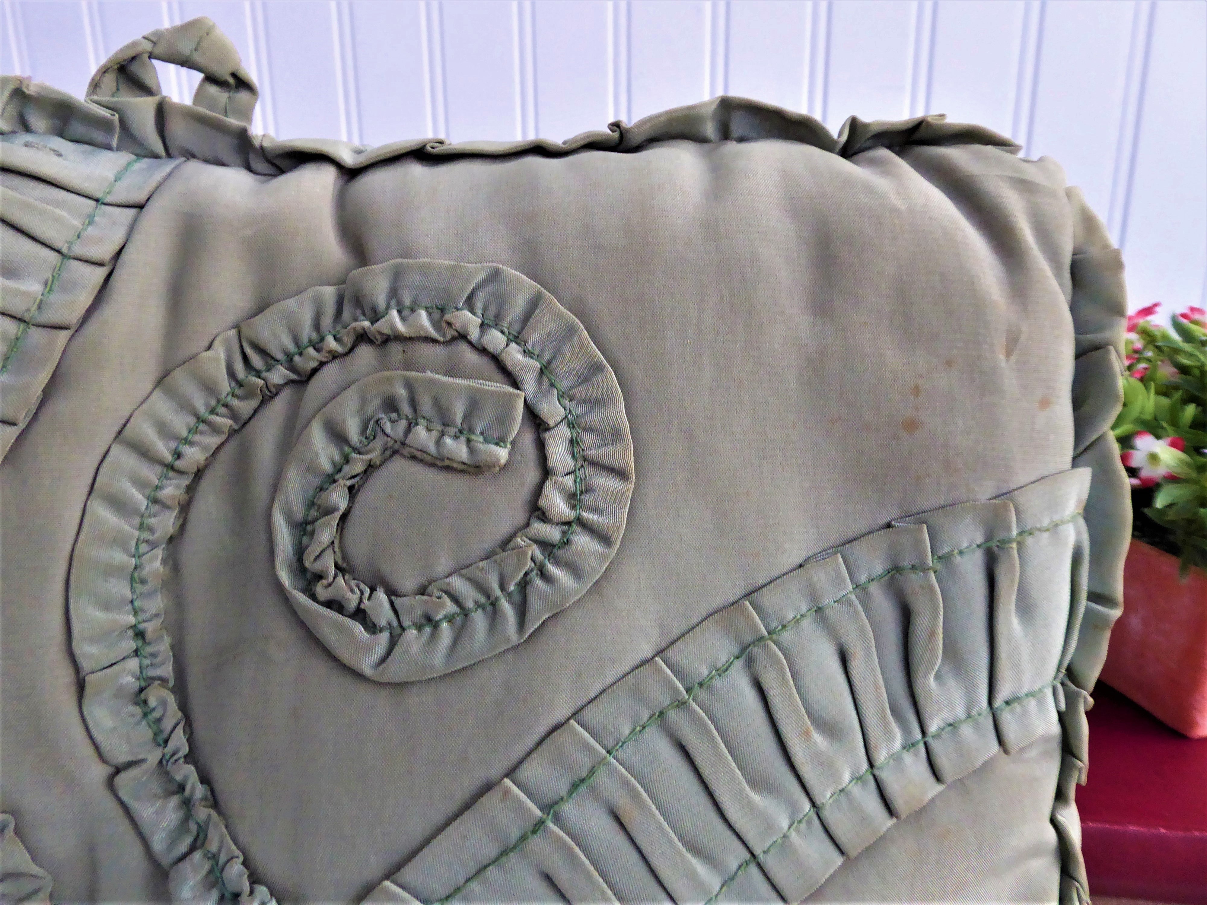 Handmade Edwardian Tea Cozy - English Silk Ruched Padded Tea Warmer in Olive Green (1900-1910) | Vintage Style Tea Pot Cover for Afternoon Tea & British Tea Parties