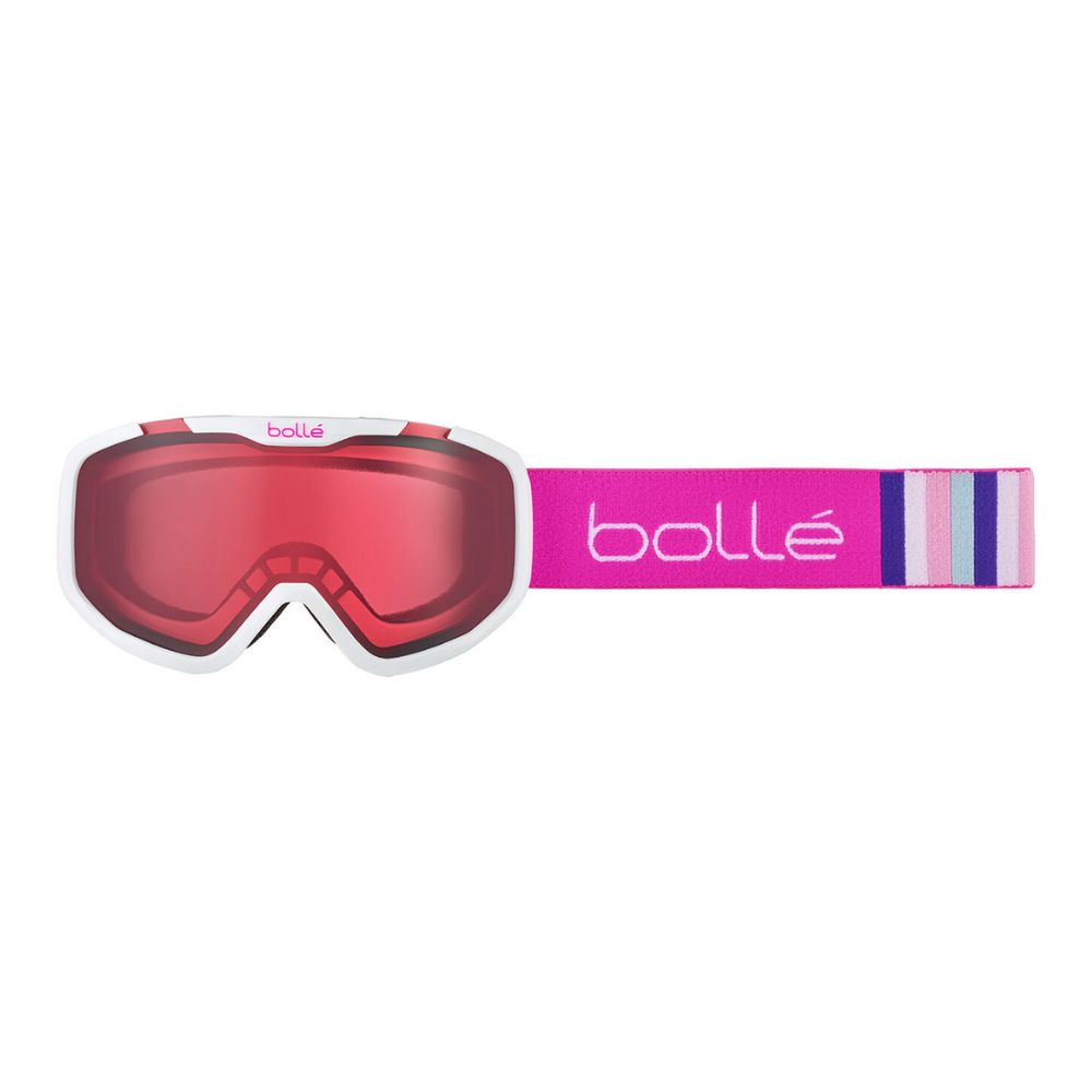 Bolle Rocket Kids Ski Goggles - White & Pink Matte for Ages 6+ (Cat.2 Vermillon Lens) - Perfect for Snowboarding, Skiing & Winter Sports Protection