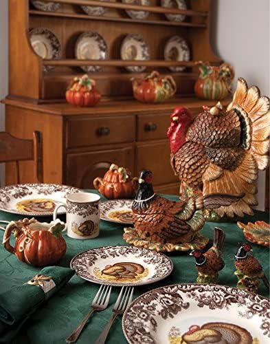 Spode Woodland 11 Oz Porcelain Sauce Boat with Stand - Turkey Motif Design | Microwave, Oven, Freezer & Dishwasher Safe | Perfect for Serving Gravy, Sauces & Dressings | Ideal for Thanksgiving Dinner, Holiday Entertaining & Special Occasions