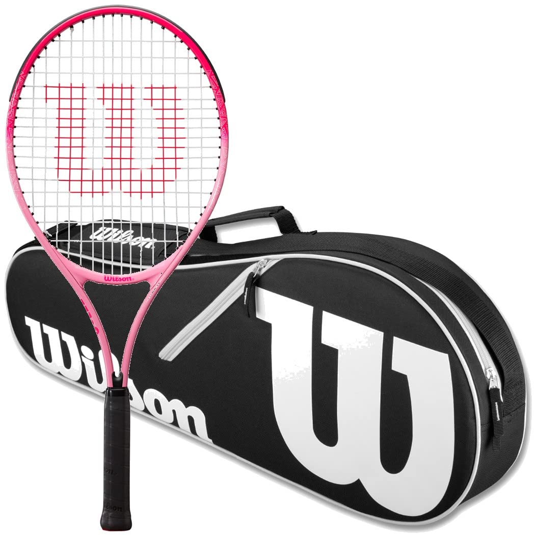 Wilson Burn Pink Junior Tennis Racquet with Advantage II Racquet Holder | Lightweight Kids Tennis Racket for Beginners | Perfect for Training, Matches & School Tennis Clubs