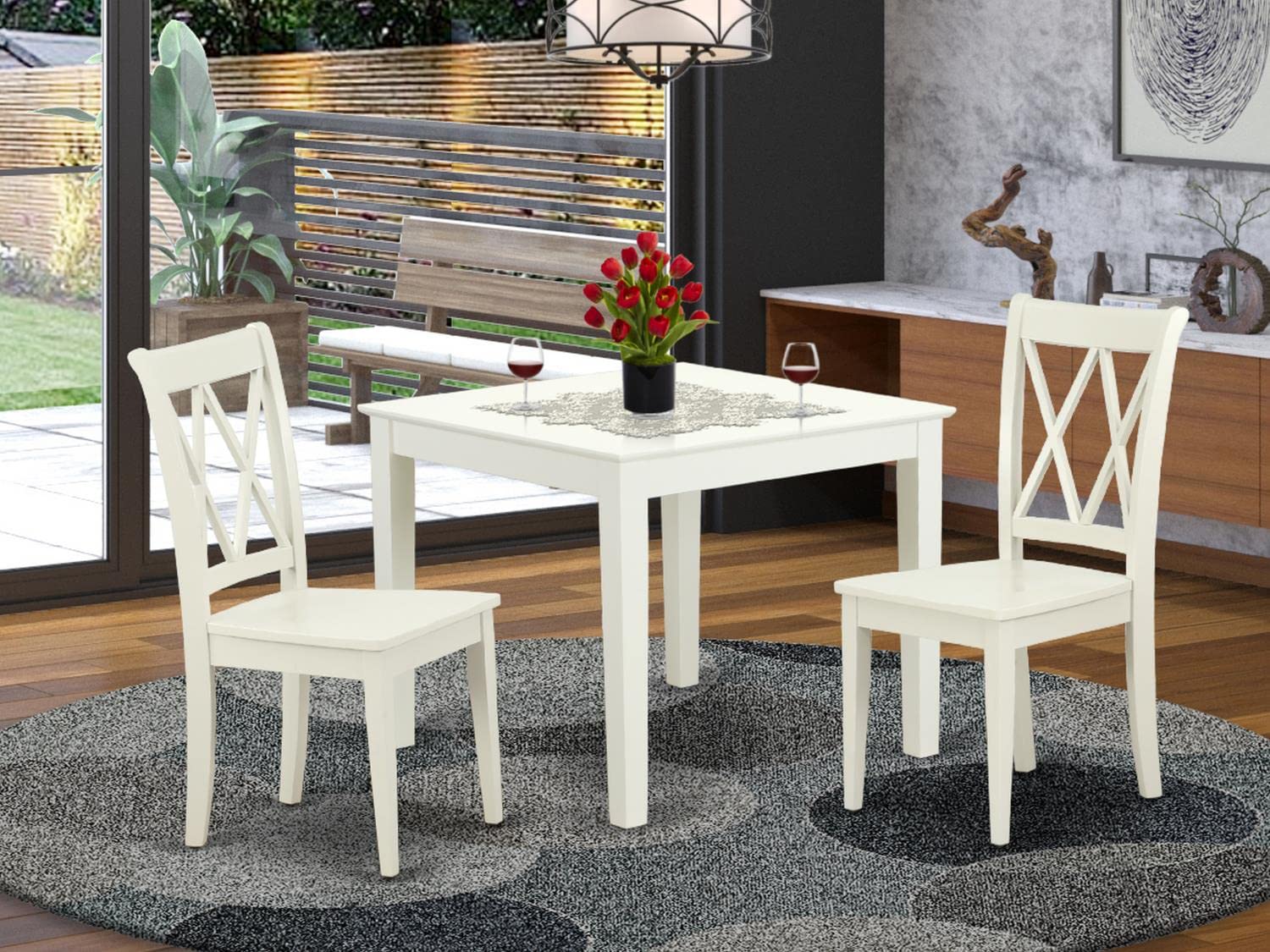 East West Furniture OXCL3-LWH-W 3-Piece White Kitchen Table Set with Square Dining Table & 2 Chairs for Small Spaces - 36x36 Inch Compact Dining Set - Perfect for Apartments, Breakfast Nooks & Cozy Kitchens