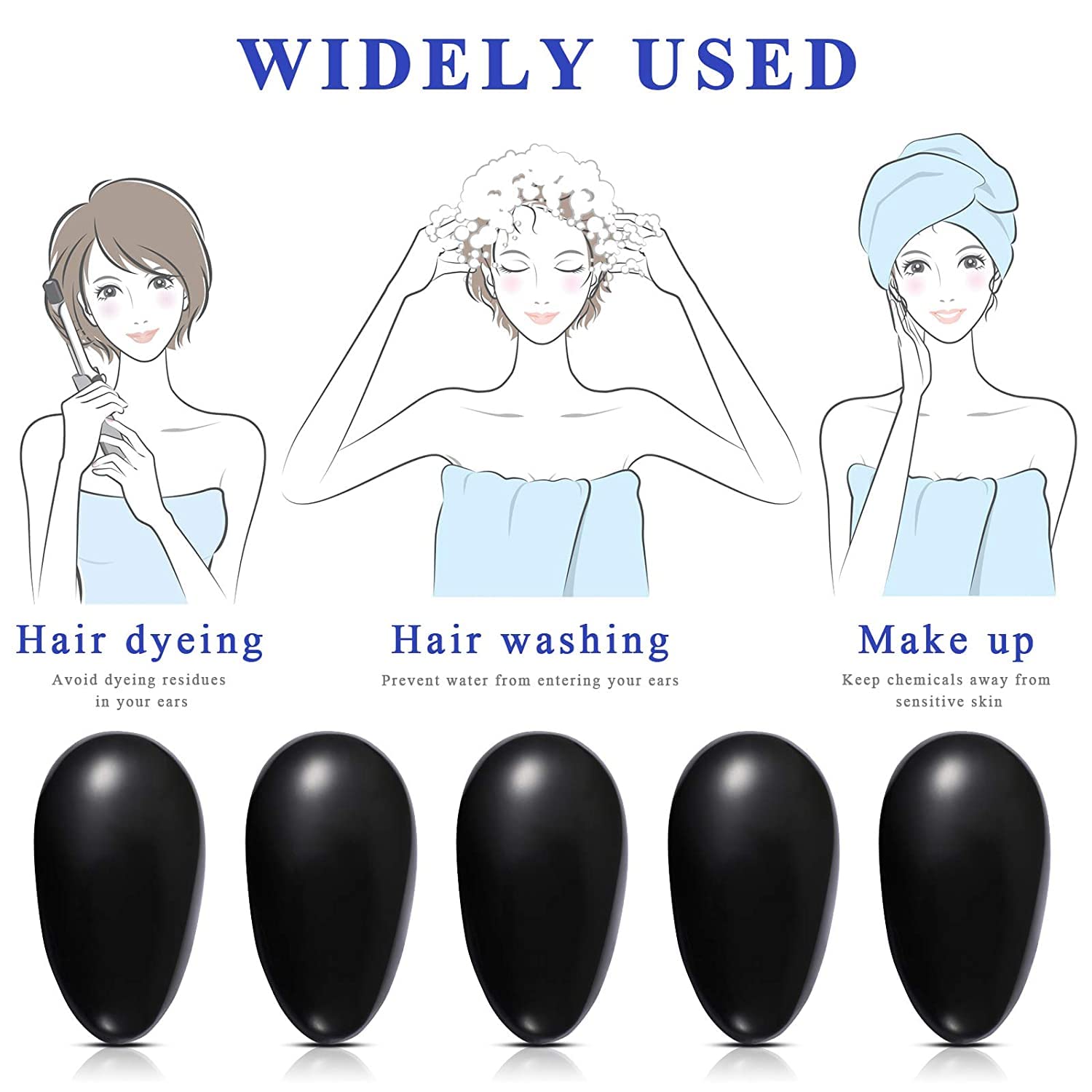 Bella Faccia Waterproof Silicone Hair Dye Earmuffs - 5 Pairs of Reusable Ear Protectors for Hair Coloring, Barber, Salon, Spa & Home Use - Perfect for Hair Treatments, Showering & Beauty Services