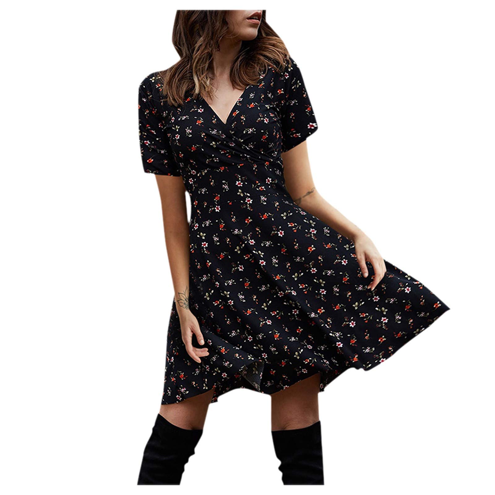 Retro Elegant Short Sleeve Party Dress for Women - Vintage Style Club Robe with Casual Neckline | Perfect for Summer Outings, Date Nights & Cocktail Parties