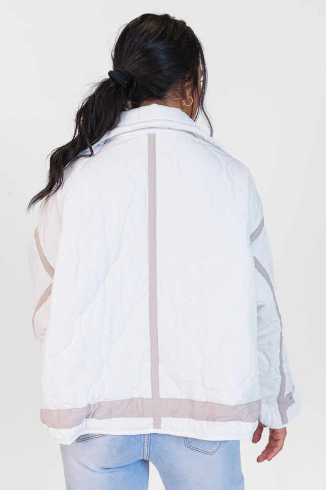 Next Up White Contrast Trim Puffer Jacket - Women's Winter Coat, Waterproof & Warm Down Jacket for Cold Weather - Perfect for Skiing, Snowboarding & Outdoor Activities (Final Sale)