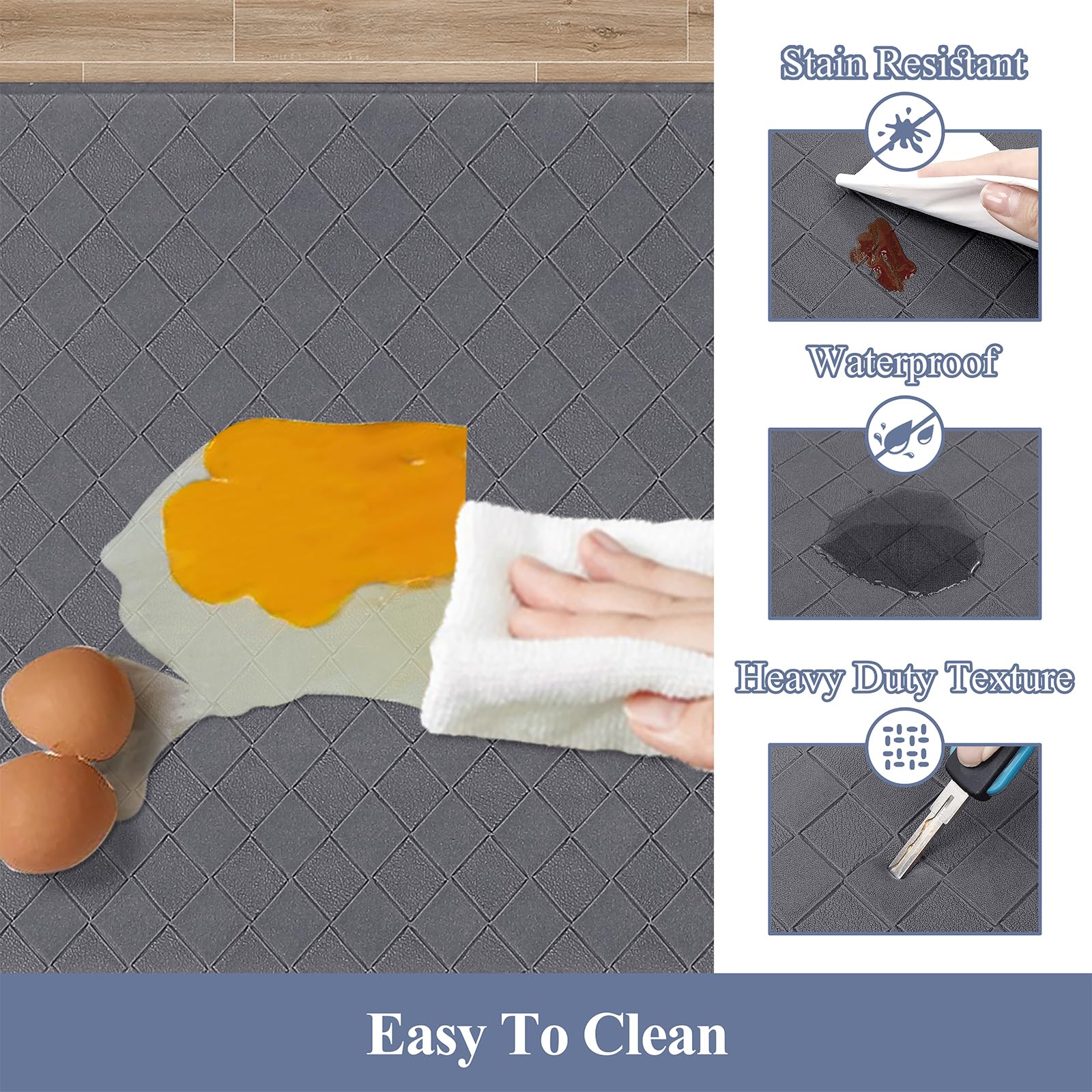 Anti-Fatigue Kitchen Mats Set of 3 - Non-Slip, Waterproof for Home & Office Use