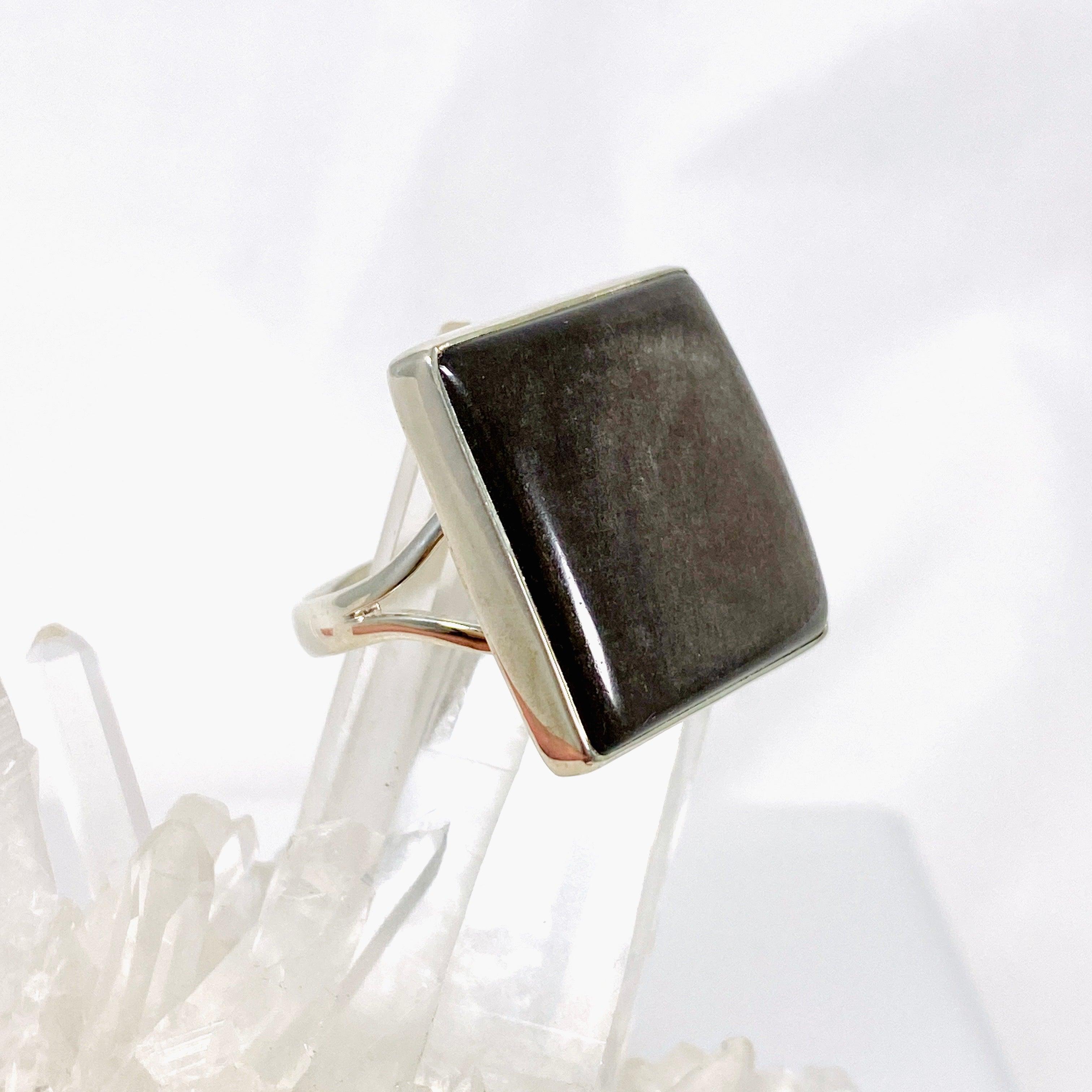 Silver Sheen Obsidian Square Ring Size 11 - KRGJ2921 | Handmade Sterling Silver Jewelry for Men & Women | Perfect for Gifts, Weddings & Special Occasions