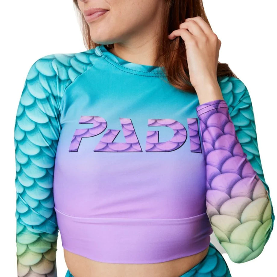 PADI Caicos Cropped Rash Guard - Women's UPF 50+ Sun Protection Swim Shirt for Surfing, Swimming & Beach Activities