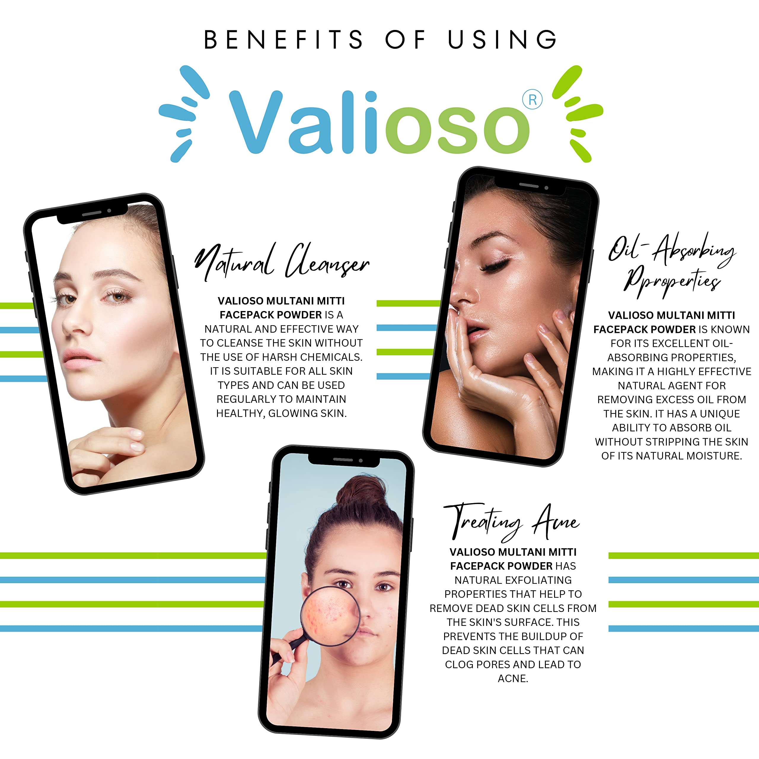 Valioso Multani Mitti Powder - 100% Natural Fuller's Earth Clay for Face, Skin & Hair Care (100g x 3 Pack) | Deep Cleansing, Acne Treatment & Hair Mask | DIY Beauty & Ayurvedic Skincare Solution