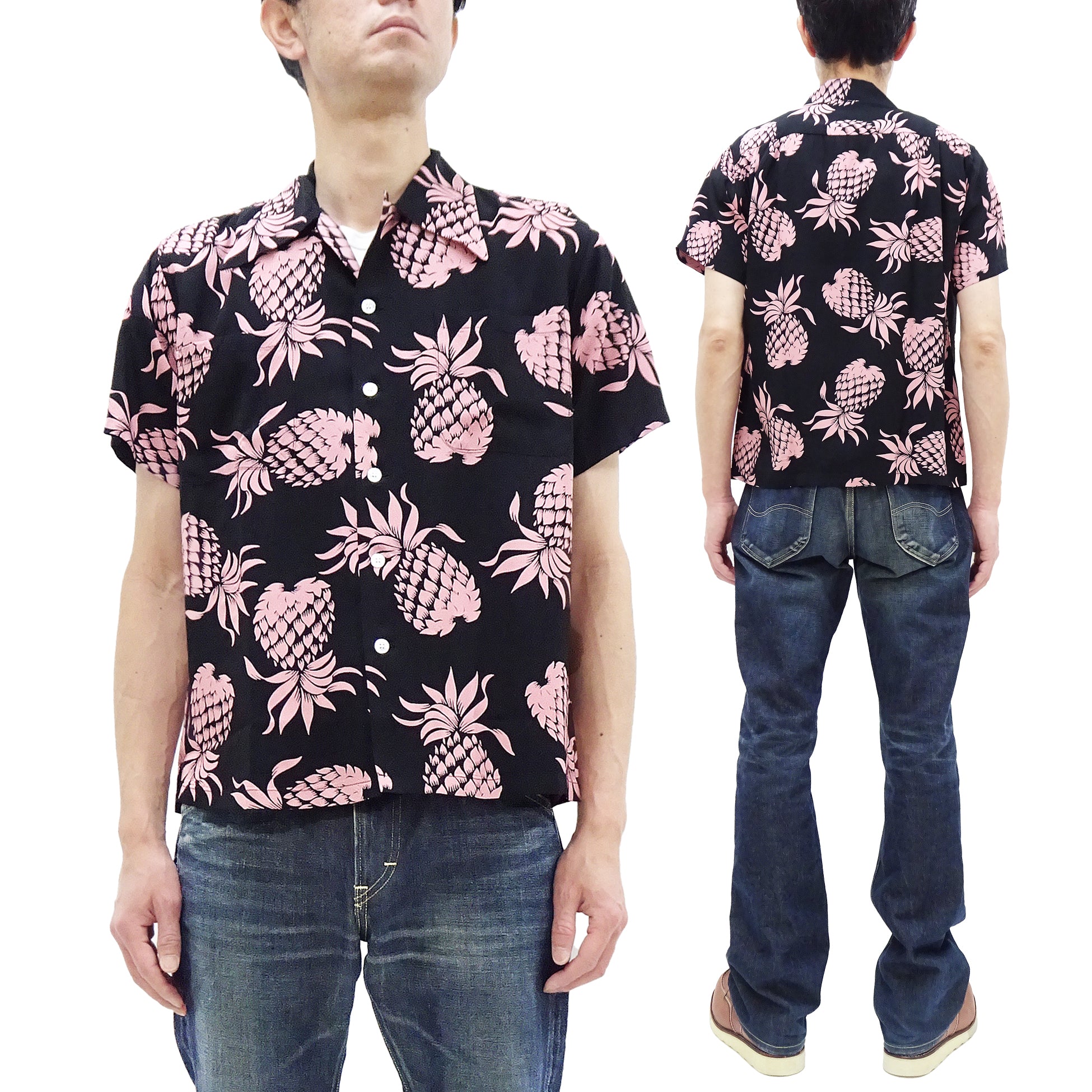 Duke Kahanamoku Hawaiian Shirt for Men - Pineapple Print Short Sleeve Aloha Shirt DK36201 in Black - Breathable Rayon Fabric for Beach Vacation, Luau Party & Summer Casual Wear