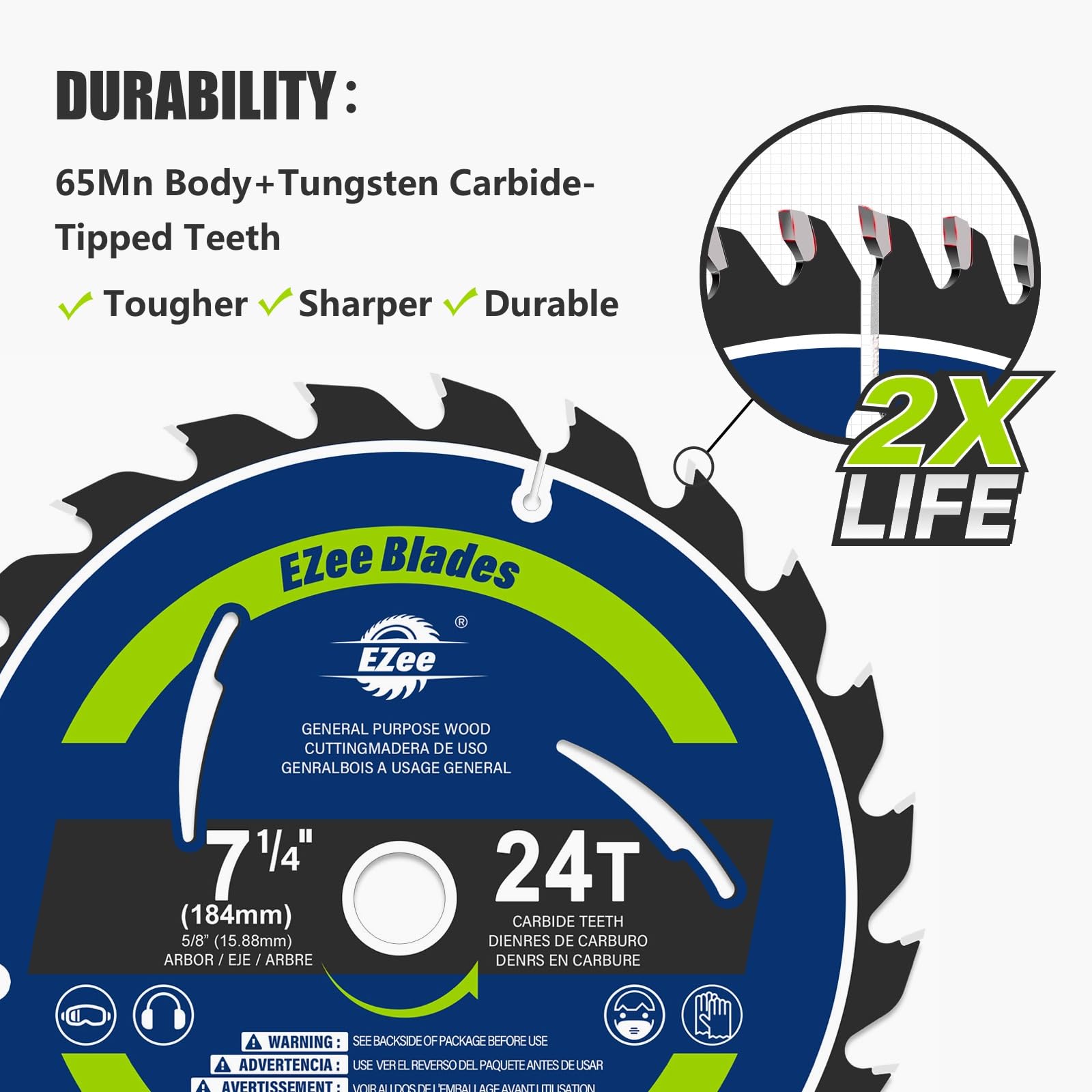 EZee 7-1/4 Inch 24-Tooth Circular Saw Blade with 5/8 Inch Arbor | 0.06