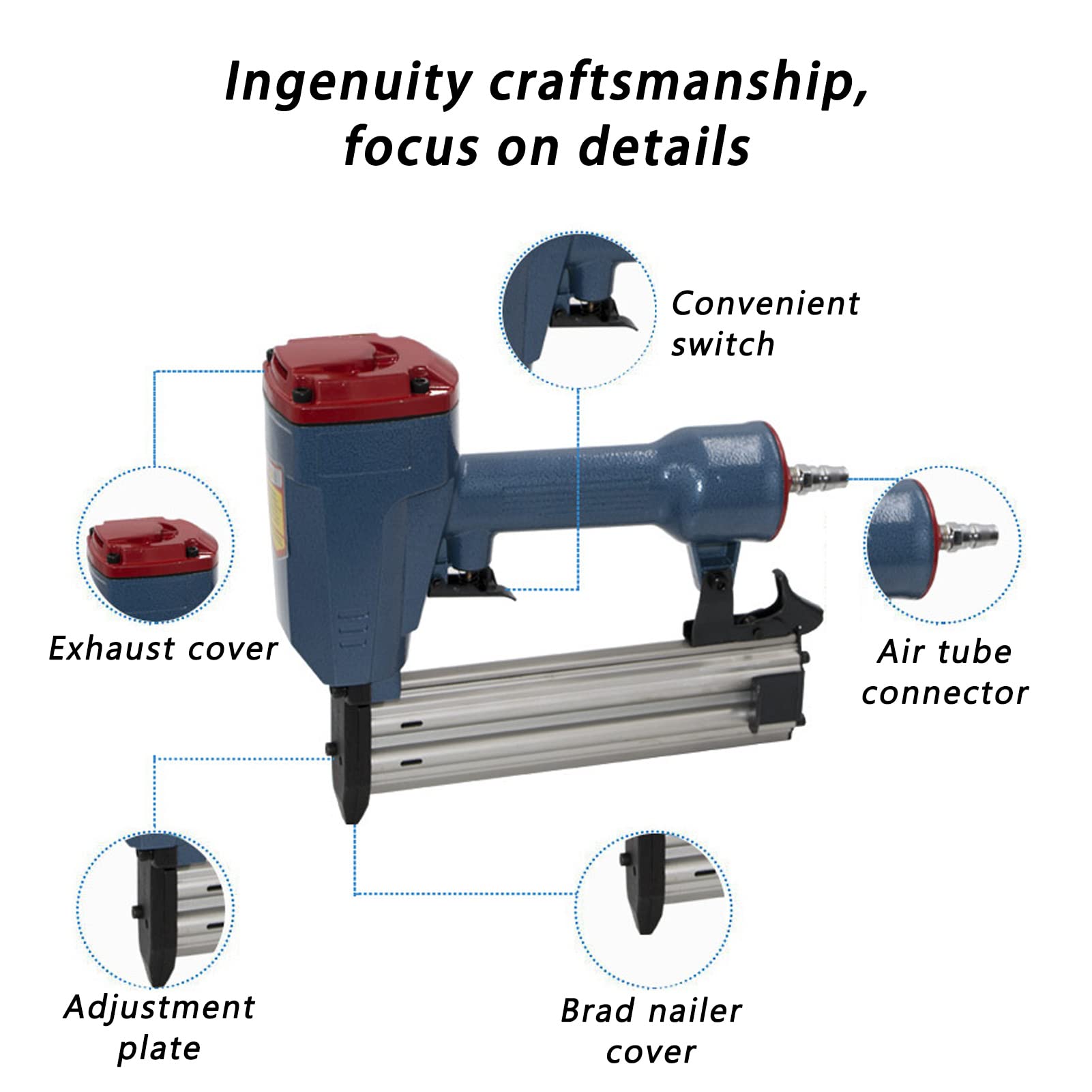 Pneumatic Brad Nailer 15-50mm Nail Length - Fast Nailing Stapler for Carpentry, Woodworking & Home Decoration | Ideal for DIY Projects, Furniture Making & Trim Work