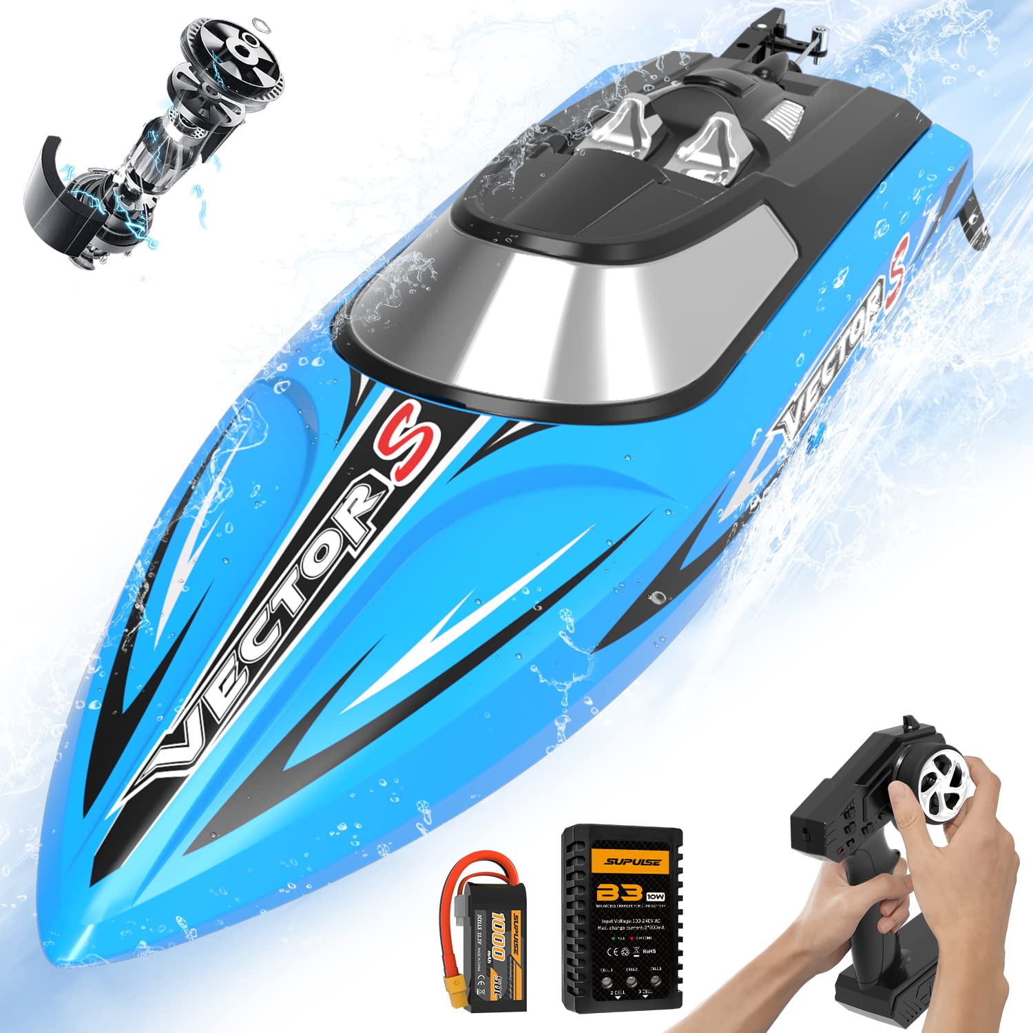 VOLANTEXRC 30+MPH High Speed Brushless RC Boat for Adults - 17.7