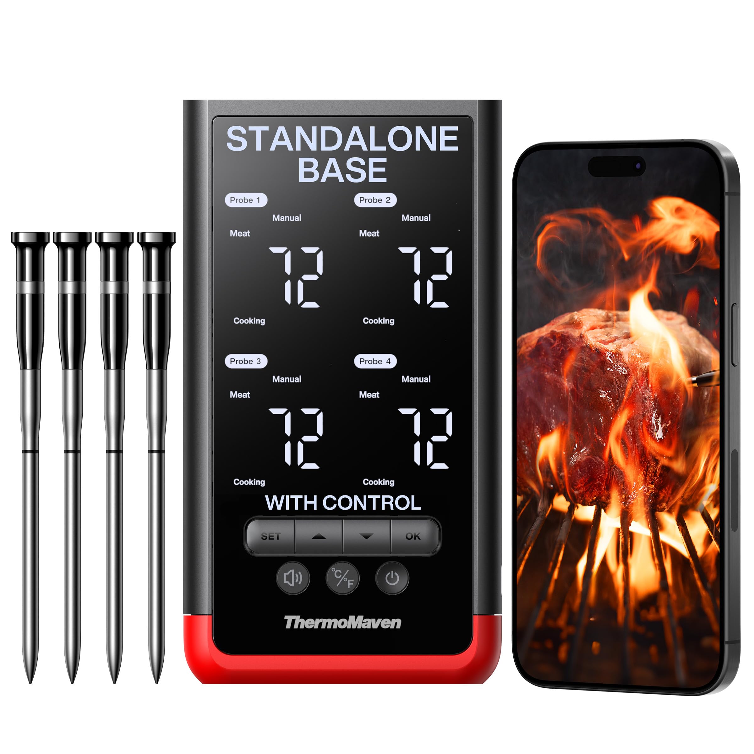 Smart Bluetooth Wireless Meat Thermometer with 4 Probes & WiFi – 6 NIST-Certified Sensors for Precise Cooking | Perfect for BBQ, Grilling, Oven, Smoker & Rotisserie | Indoor & Outdoor Kitchen Use