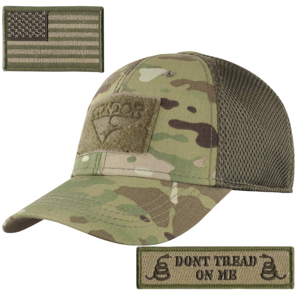 Condor Tactical Mesh Fitted Cap with USA/DTOM Patches - Military Style Baseball Hat for Outdoor, Airsoft & Hunting - Adjustable & Breathable Design