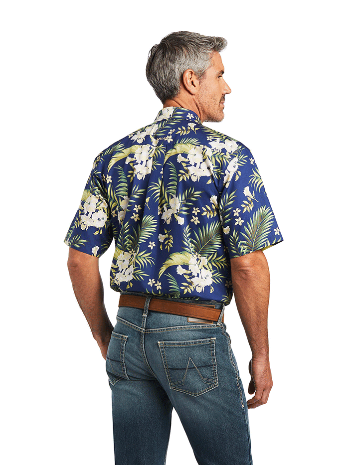 Ariat Men's Wrinkle Free Ephraim Short Sleeve Shirt - Nocturnal Blue | Comfortable Casual Wear for Work & Outdoor Activities