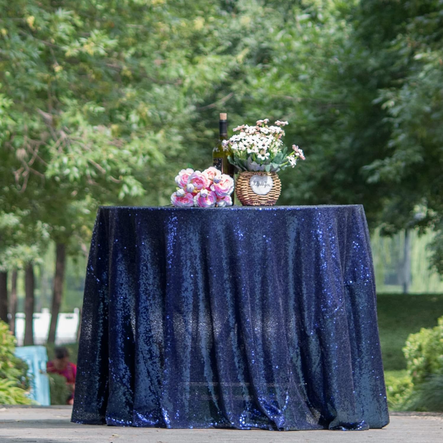 90 Inch Round Navy Blue Sequin Tablecloth - Sparkly Glitter Party Table Cover for Wedding, Birthday, Baby Shower & Holiday Decorations - Perfect for Dining Tables, Banquets, and Special Events