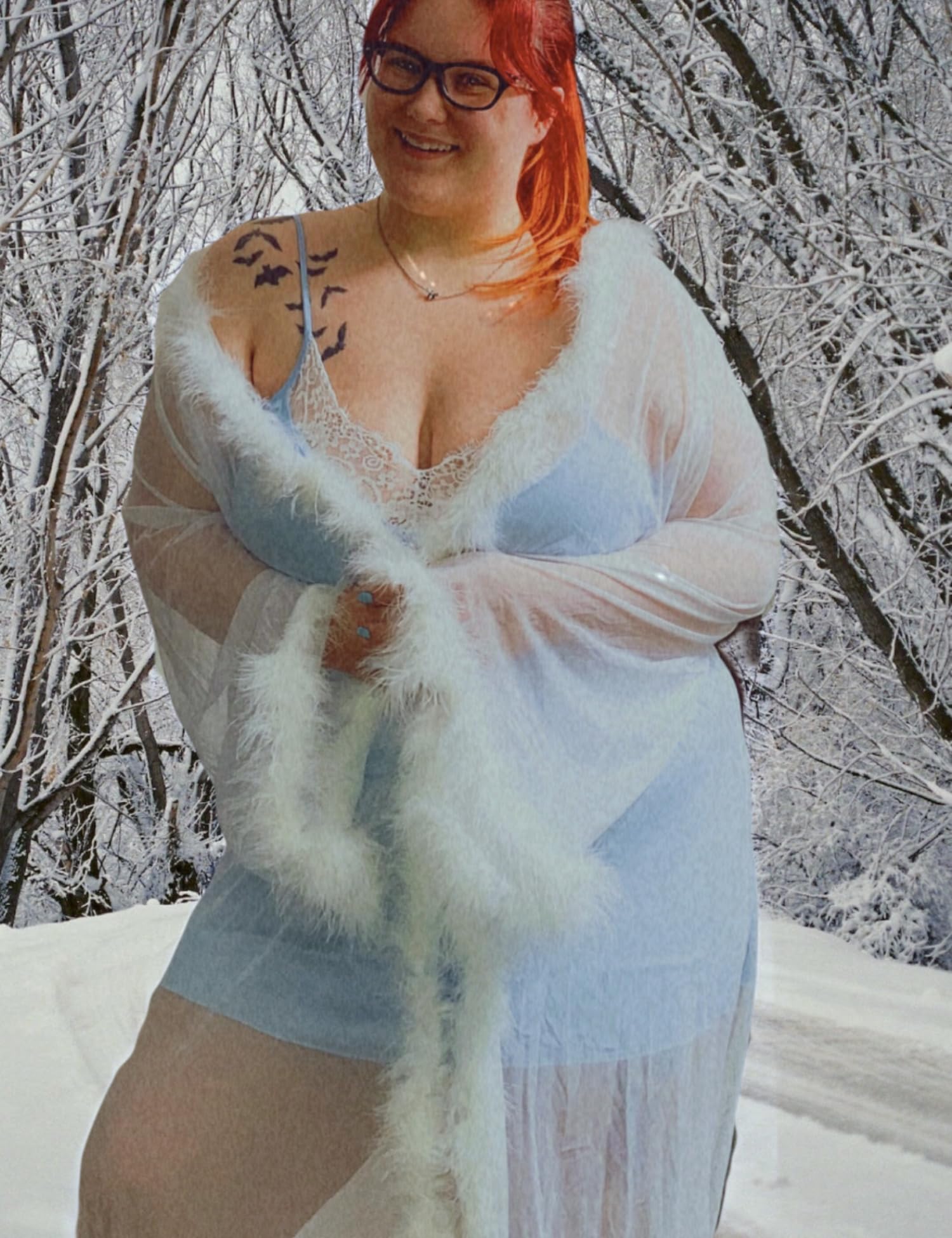 Ohyeahlady Women's Long Kimono Robe - Plus Size Sheer Mesh Lace Lingerie with Fur Trim & Feather Details | Sexy Bridal Robe for Boudoir, Honeymoon & Special Occasions