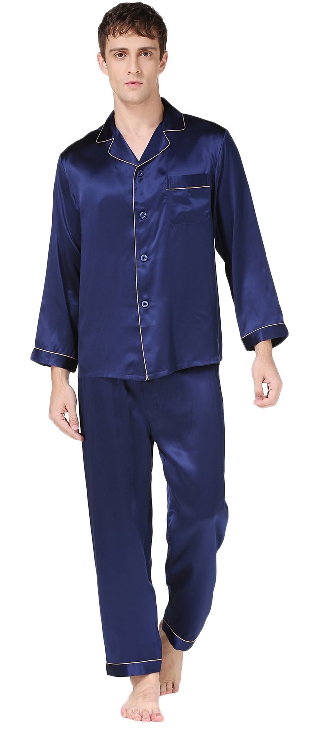 Premium CLC Men's 100% Pure Mulberry Silk Pajama Set - Soft & Breathable Sleepwear for Relaxation & Comfort - Perfect for Lounging, Travel & Luxury Nightwear