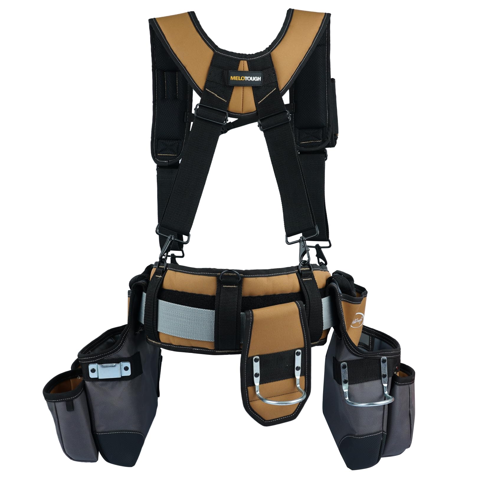 **MELOTOUGH Heavy Duty Tool Belt with Suspenders - Durable Construction Tool Pouch for Electricians, Roofers & Contractors - Adjustable Framers Comb Apron for Carpentry & Building (Khaki) - Perfect for Construction, Renovation & DIY Projects**