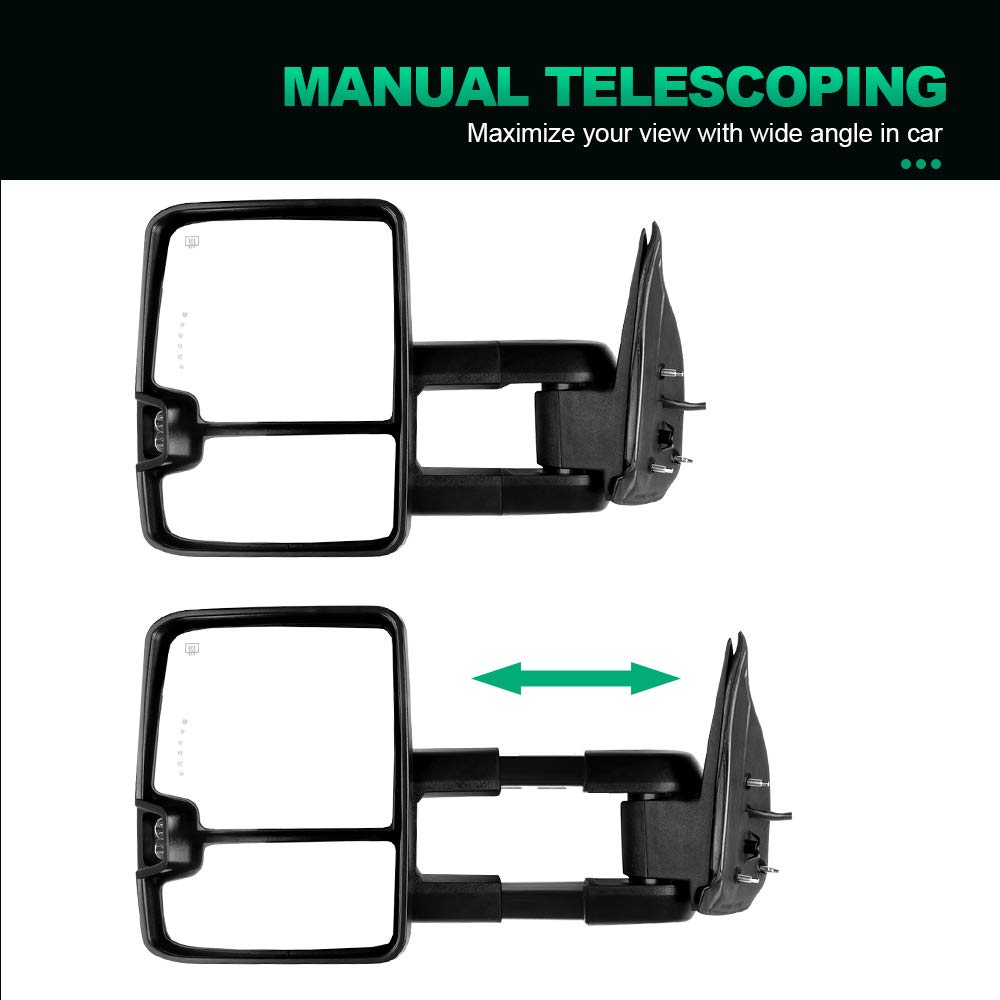 AUTOMUTO Power Heated Towing Mirrors with Turn Signal & Width Light - Compatible with Cadillac Escalade, Chevy, GMC Sierra 1999-2002 (LH Driver & RH Passenger Side) - Perfect for Towing, Camping & Off-Road Adventures