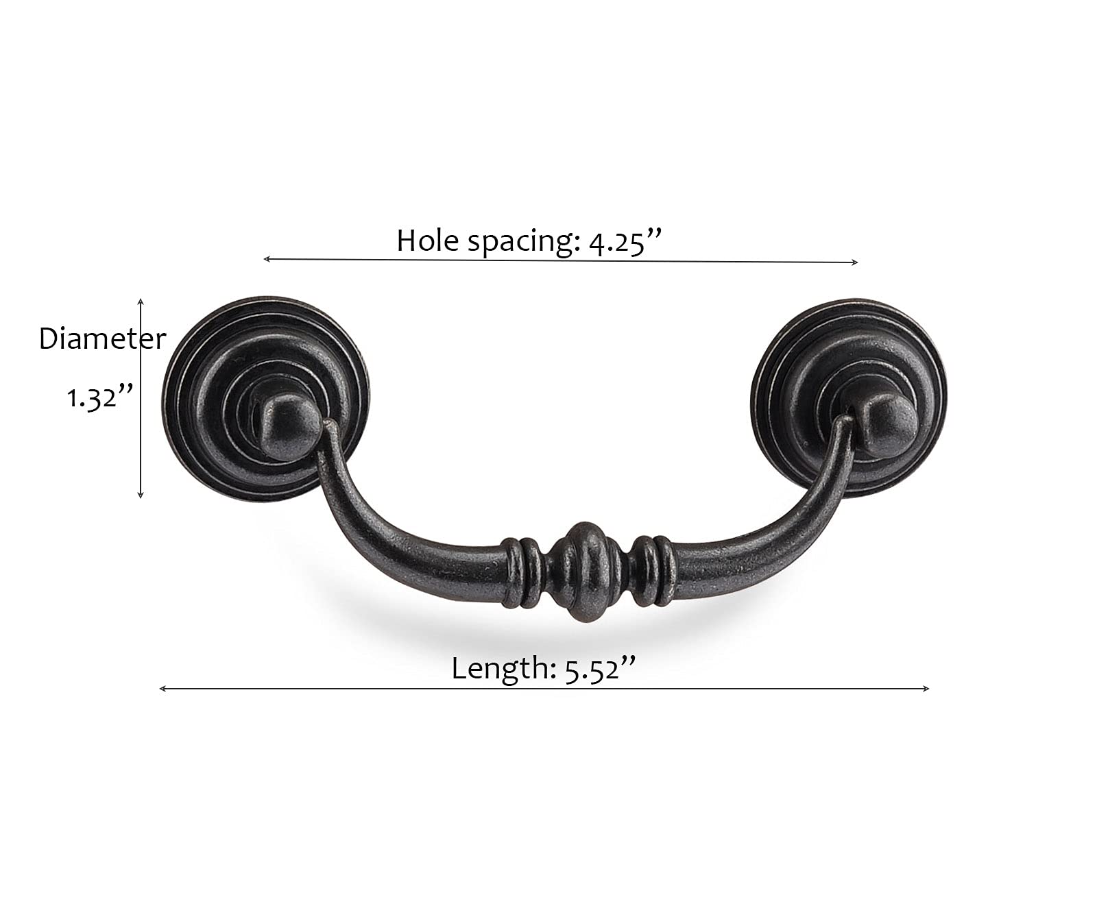 4Pcs Classic Iron Bail Drop Cabinet Pulls - Vintage Black Metal Swing Drawer Handles for Kitchen, Bathroom & Office (4-1/4