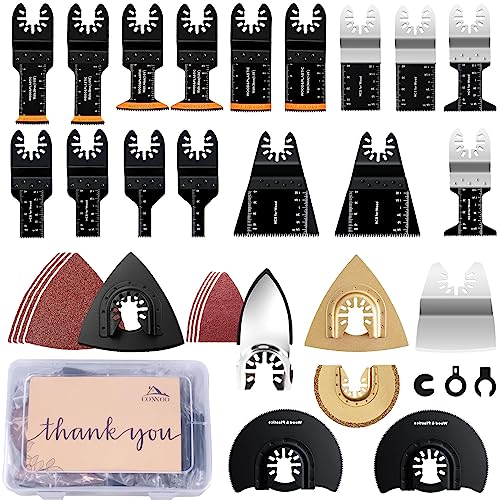 CONNOO 86-Piece Oscillating Saw Blades Set with Storage Case - Bi-Metal Multi-Tool Blades for Wood, Metal & Plastic Cutting - Compatible with DeWalt, Milwaukee, Ryobi - Perfect for DIY Projects, Home Renovations & Professional Construction Work