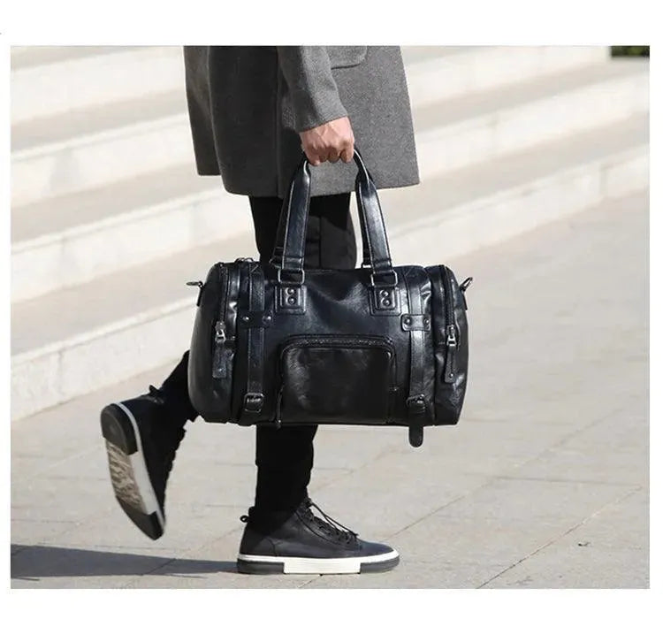 Premium Genuine Leather Duffle Bags for Men - Waterproof Travel Gym Weekender Bag - Perfect for Business Trips, Gym & Weekend Getaways