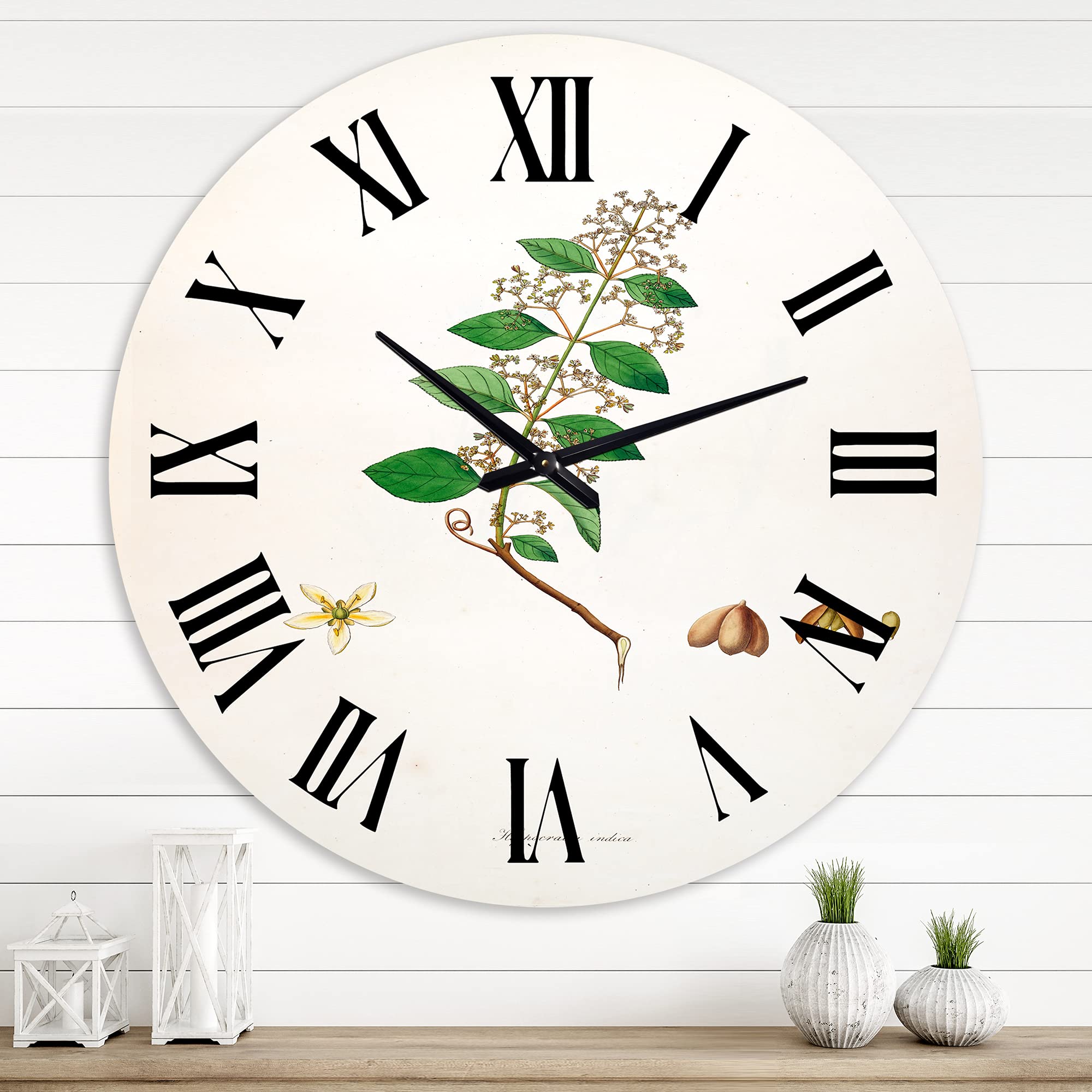 Vintage Botanicals Floral Wall Clock - Large Farmhouse Kitchen Decor, Rustic Home & Office Decoration, Perfect for Living Room, Bedroom, or Dining Area