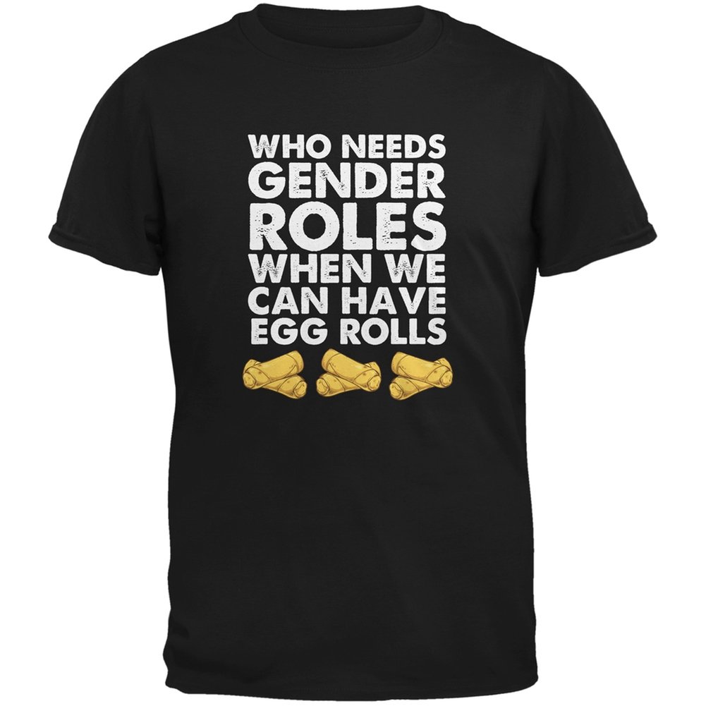 Who Needs Gender Roles - Funny Black Egg Rolls Graphic Adult T-Shirt - X-Large - Perfect for Casual Wear, Pride Events & Asian Food Lovers