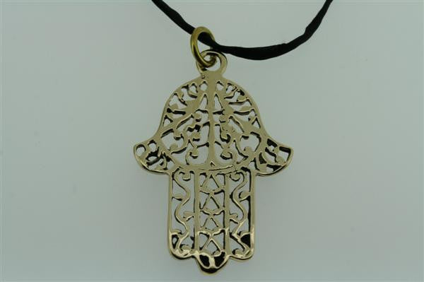 Fatima Pendant Necklace - Brass Charm on Black Silk Cord - Perfect for Boho Style & Spiritual Jewelry Lovers