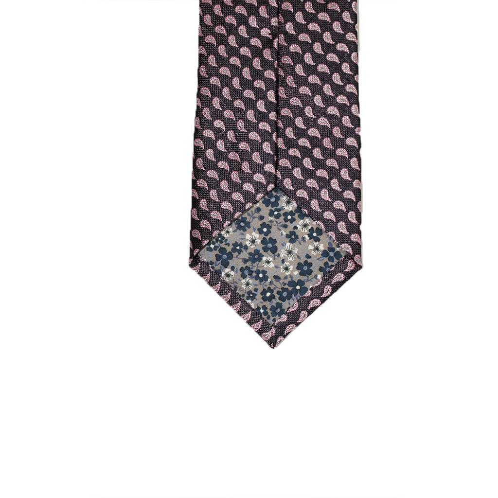HEMLEY Micro Paisley Silk Tie for Men - Elegant Black & Pink Necktie for Business, Weddings & Formal Occasions