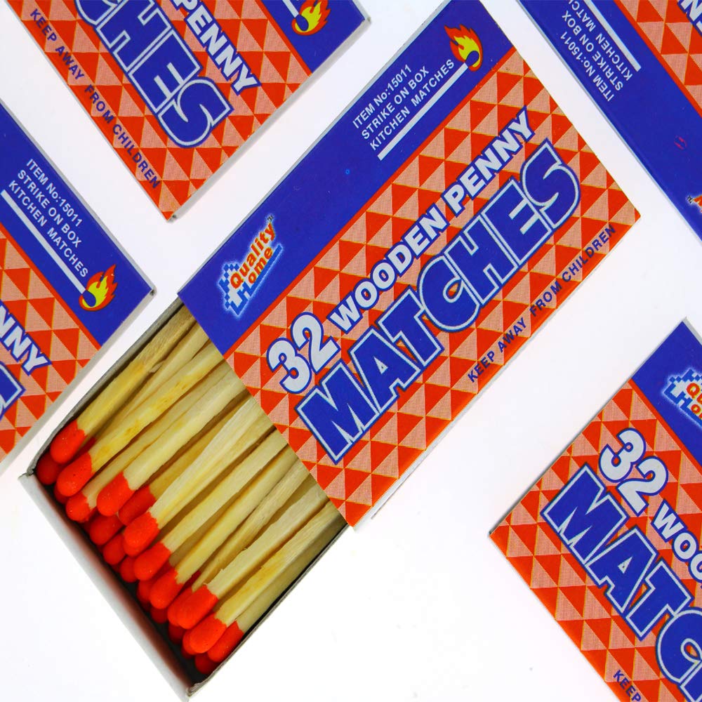 OCD Bargain 32-Count Kitchen Matches - Strike-On-Box Matches for Candles, Camping, Fire Starters & Emergency Use - Perfect for Home, Outdoor Adventures & Survival Kits (80 Matches)