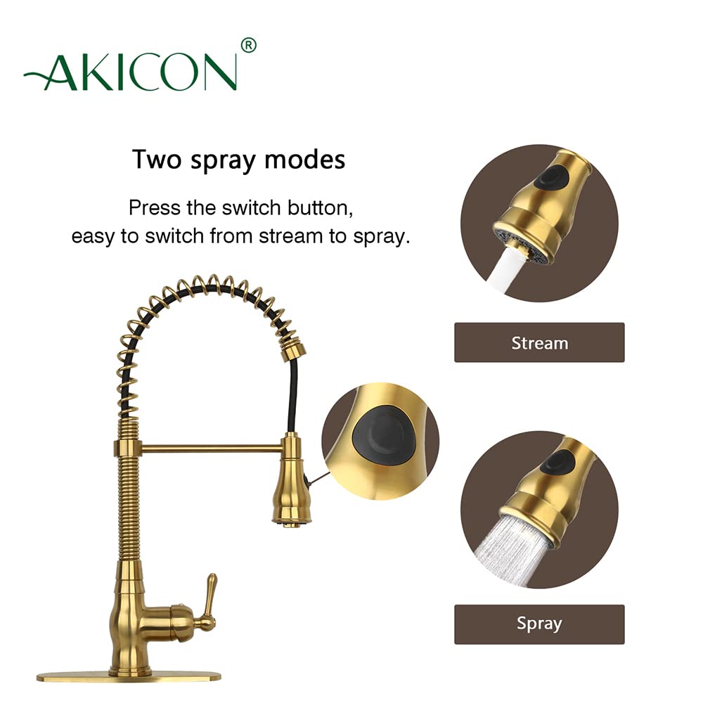 Akicon One-Handle Pull-Down Kitchen Faucet with Pre-Rinse Sprayer - High Arc Spring Spout for Modern Sink, Perfect for Washing Dishes, Filling Pots & Daily Kitchen Tasks