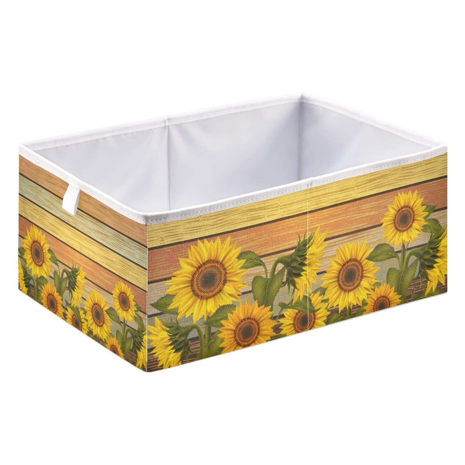 Foldable Collapsible Storage Baskets with Sunflower Leaves Print - 11x11 Inch Fabric Cube Organizer for Shelves, Pantry, Bathroom & Nursery | Space-Saving Toy & Baby Clothes Storage Solution