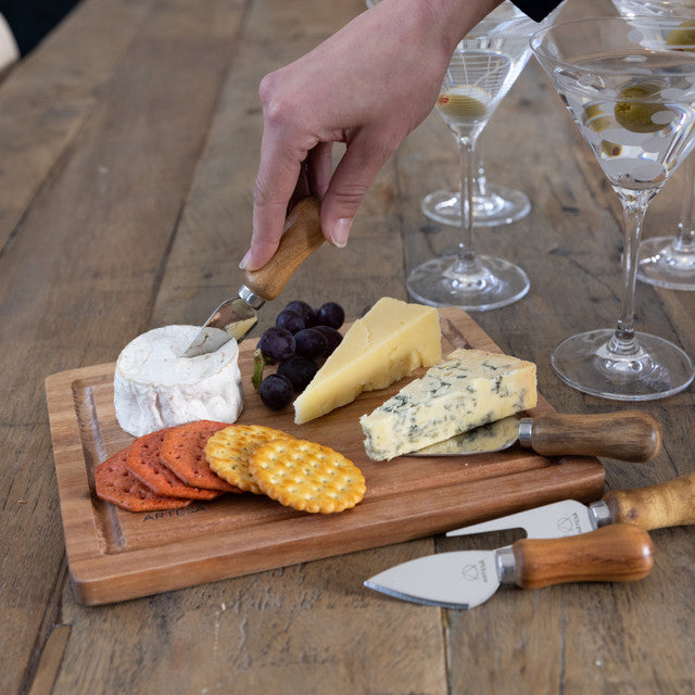 Premium Acacia Wood Cheese Board & Knife Set - 5 Piece Charcuterie Serving Platter with Stainless Steel Knives for Entertaining, Wine Pairing & Gourmet Cheese Presentation