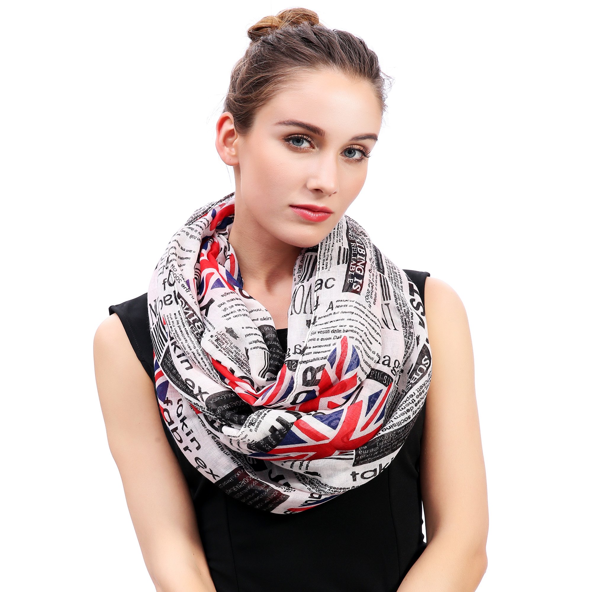 Lina & Lily British Flag Print Infinity Loop Scarf - Stylish & Warm Fashion Accessory for Women, Perfect for Winter, Fall, and Casual Outfits