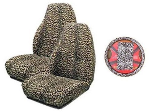 Premium Tan Cheetah 5-Piece Car Seat Covers Set with High Back Support, Steering Wheel Cover & Shoulder Belt Pads - Universal Fit for Cars, SUVs & Trucks - Comfort & Style Upgrade for Road Trips & Daily Commute