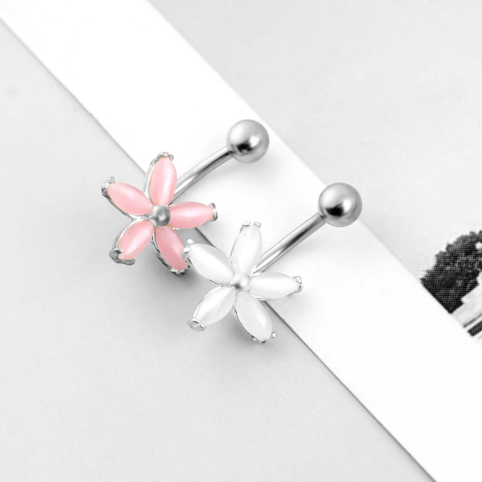 Cat's Eye Stone Flower Belly Button Ring & Body Jewelry | UZ661 | Perfect for Piercings, Parties & Fashion Accessories