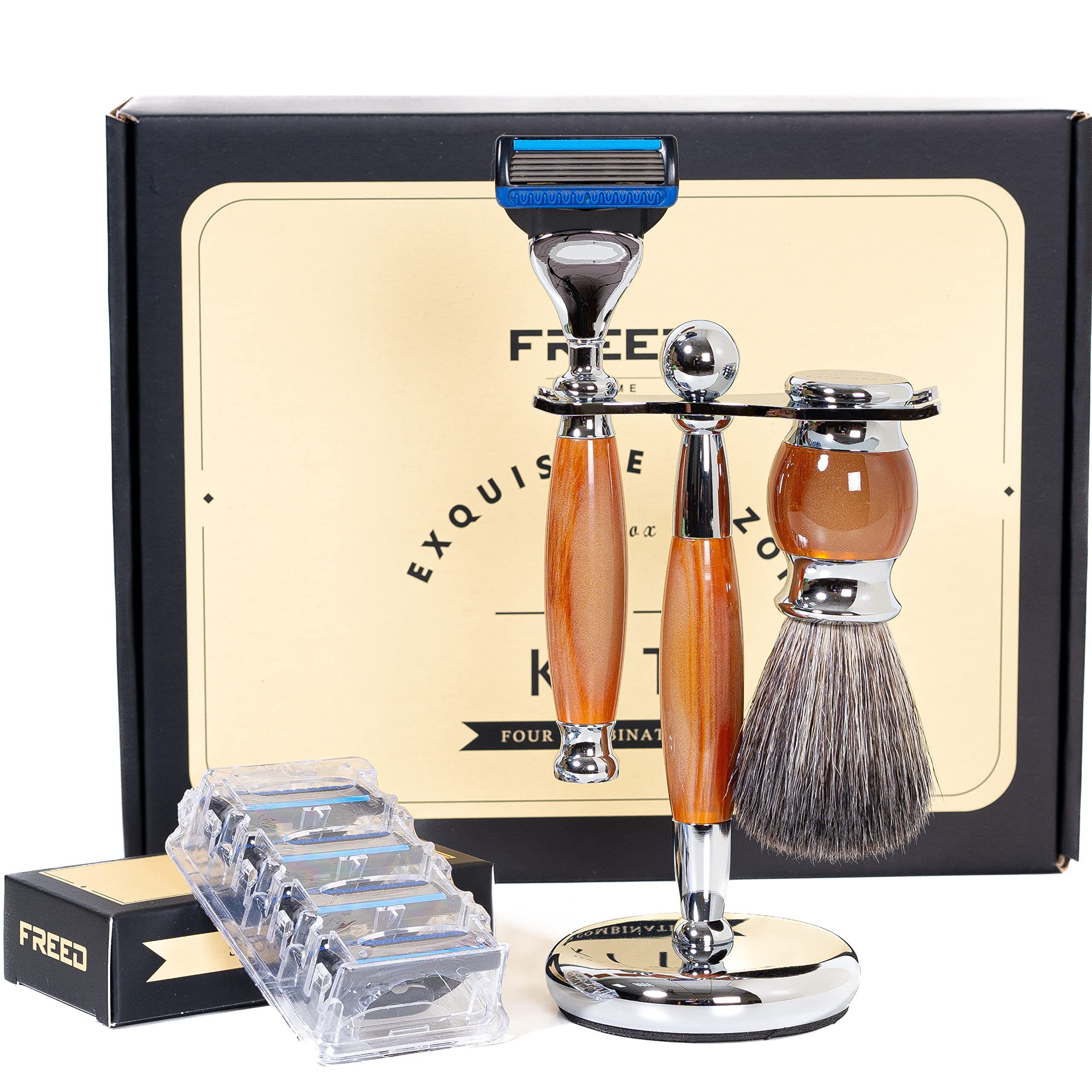 Premium 5-Blade Safety Razor Set for Men - 4-Piece Luxury Grooming Kit with Alloy Handle, Perfect Gentleman's Shaving Gift Set | Ideal for Daily Shaving, Travel & Special Occasions