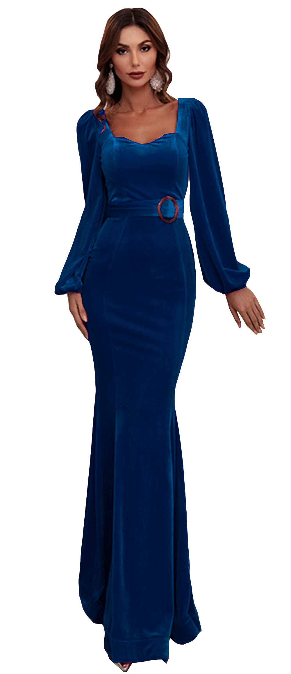 Emanni Women's Velvet Mermaid Evening Gown - Elegant Long Prom Dress for Parties, Weddings & Formal Events (Royal Blue) | Perfect for Homecoming, Cocktail Parties & Special Occasions