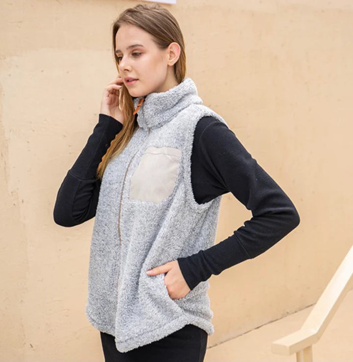 Rue Sherpa Vest with Faux Pocket Patch - Cozy Fleece Lined Winter Vest for Women - Perfect for Outdoor Activities, Layering & Casual Wear
