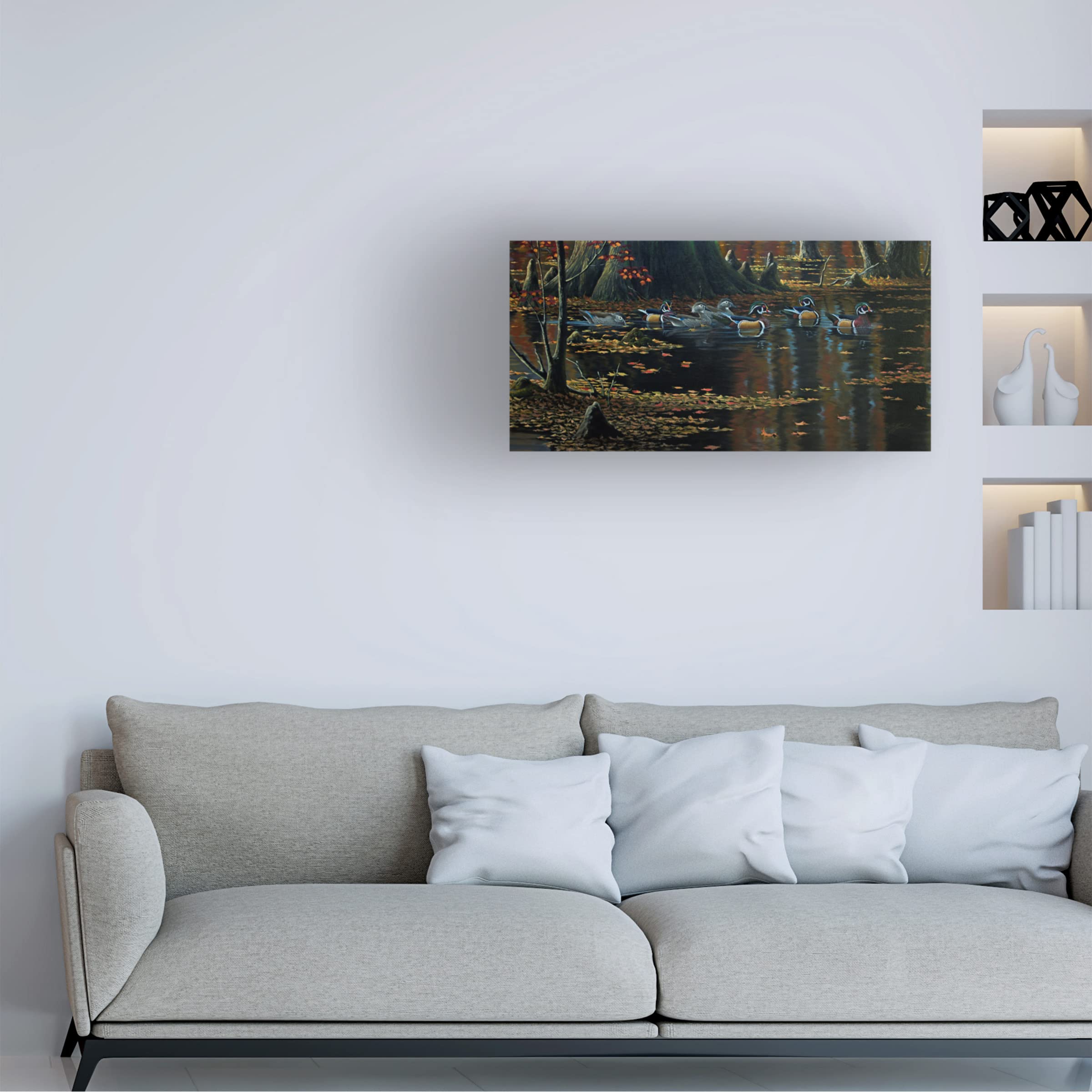 Trademark Fine Art 'Cypress Jewels Wood Ducks' Canvas Art Print by Wilhelm Goebel - Handmade Duck Painting for Home Decor, Living Room & Office Wall Art